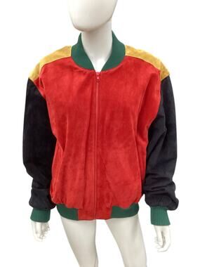 VTG Authentic Imports Jacket Unisex SZ L 1970’ Color Block Suede Leather Bomber